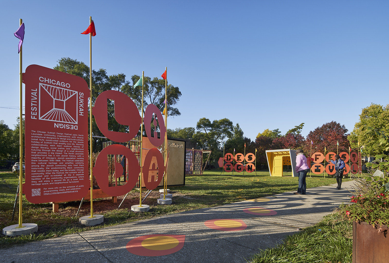 Visitors to the first Chicago Sukkah Design Festival in North Lawndale in 2022. (Credit: Brian Griffin.)HH_Sukkah Project5.jpg:2023 Chicago Sukkah Design Festival architect Chana Haouzi of Architectur