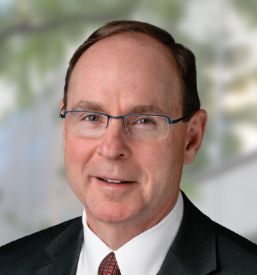 Senior Vice President David S. Rosen headshot smiling with glasses, a burnt orange patterned tie and black suit.