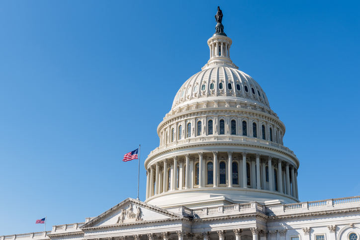 White marble exterior of the United States Capitol.