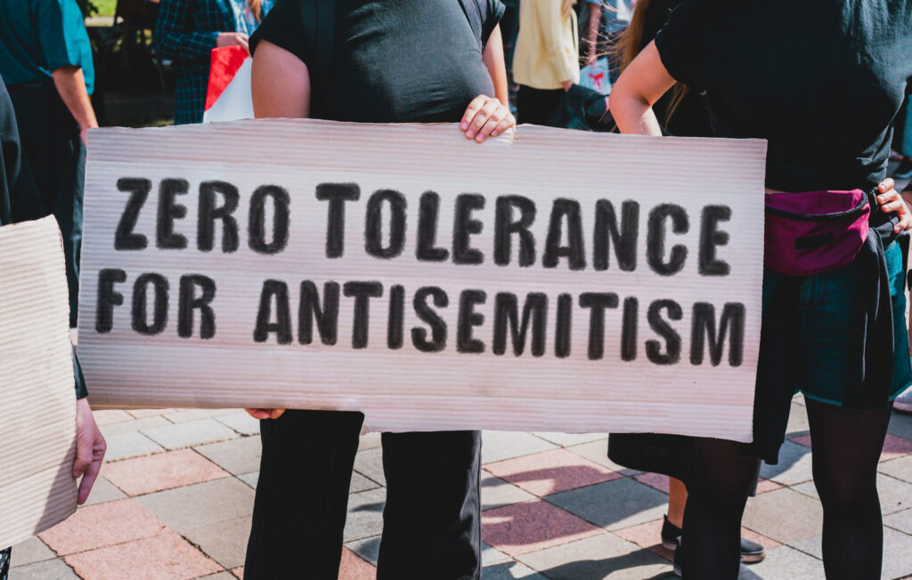 Sign that reads "zero tolerance for antisemitism"