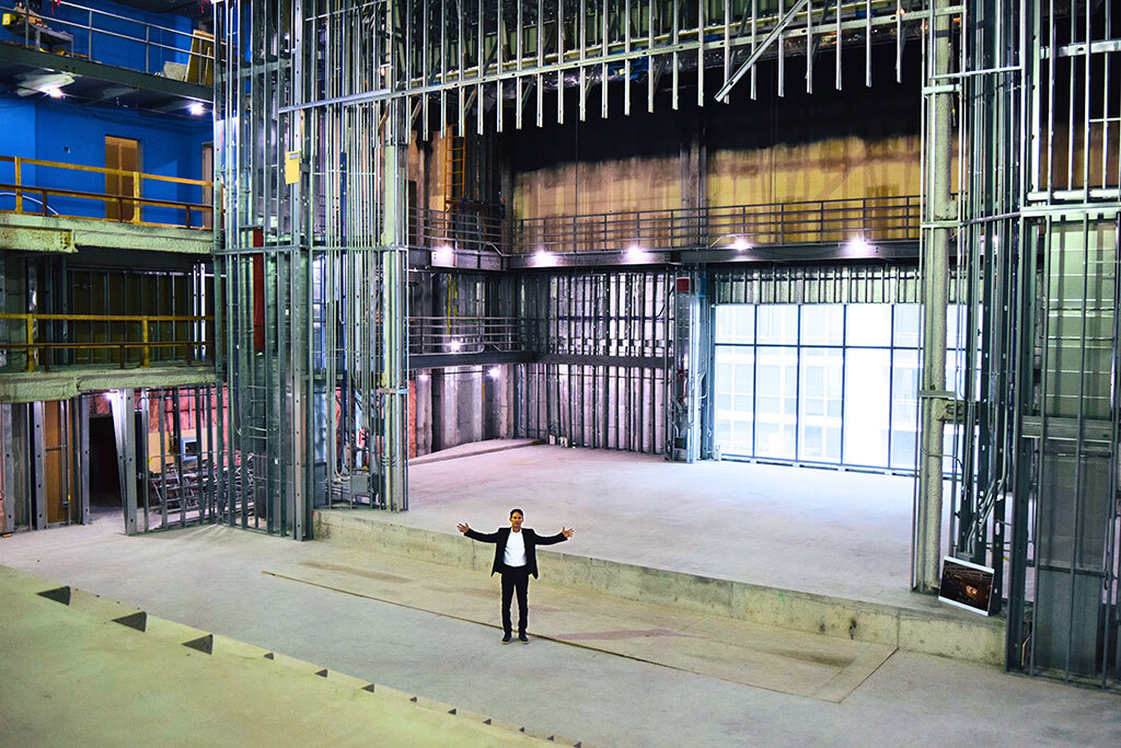 Dr. Richard Cuenca in Davis Chicago&rsquo;s 535-seat theater, which will anchor a state-of-the-art performing arts program.