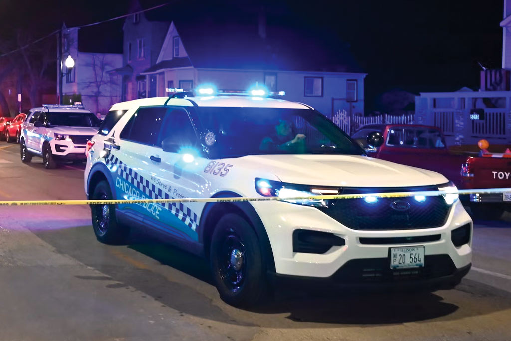 A police car pictured in Chicago on April 13, 2024. (Photo credit: Kyle Mazza/Anadolu via Getty Images)