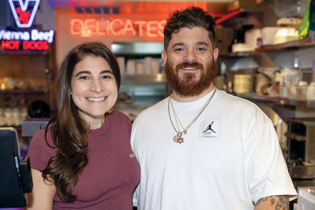 Jake and Ariel Schneider of Schneider Deli in River North in 2025, where family recipes inspire the menu's brisket, latkes, and matzo ball soup. (Photo credit: Jeremy Bloom of Bloom&nbsp;Studios.)