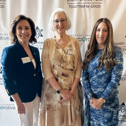 In May, ahead of Teacher Appreciation Week, members of the JUF early childhood and supplemental education communities gathered to celebrate educators and honor the 2026 Sue Pinsky Award for Excellence in Jewish Education winner, Galina Kushnirski, along with inaugural JUF Education Impact Award recipients Lynn Friend and Tammy Goldstein. From left: Galina Kushnirski, Lynn Friend, Tammy Goldstein.