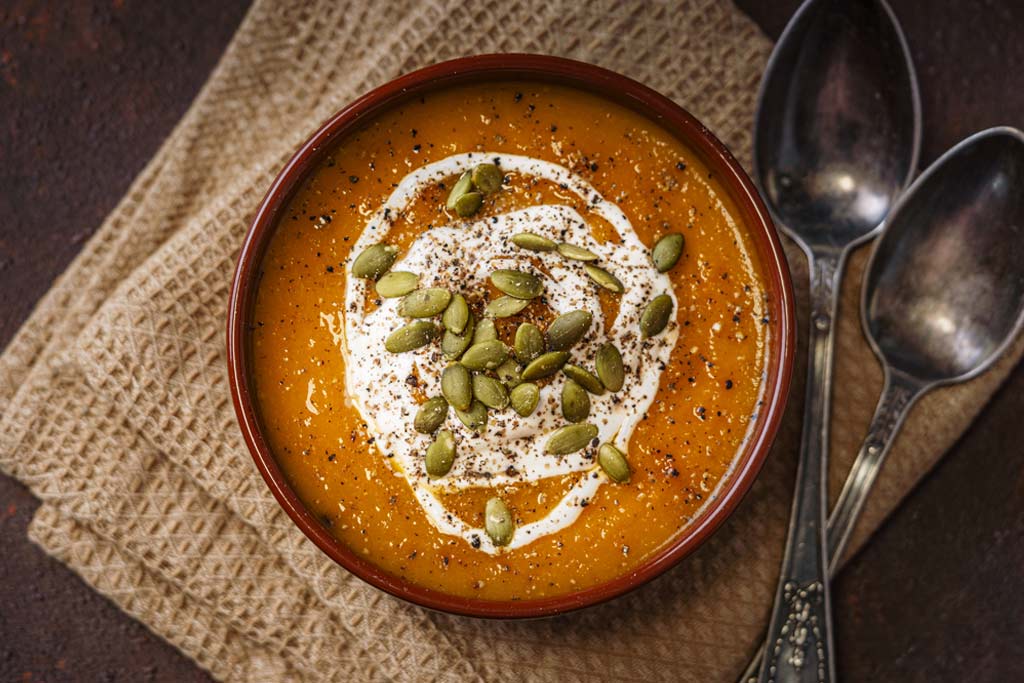 A photo of butternut squash soup