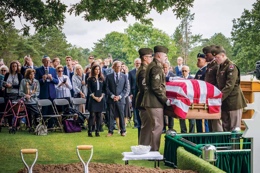 A photo of the burial of Lt. Nathan Baskind with full military honors and in accordance with Jewish law and tradition, Normandy American Cemetery, June 23, 2024.
