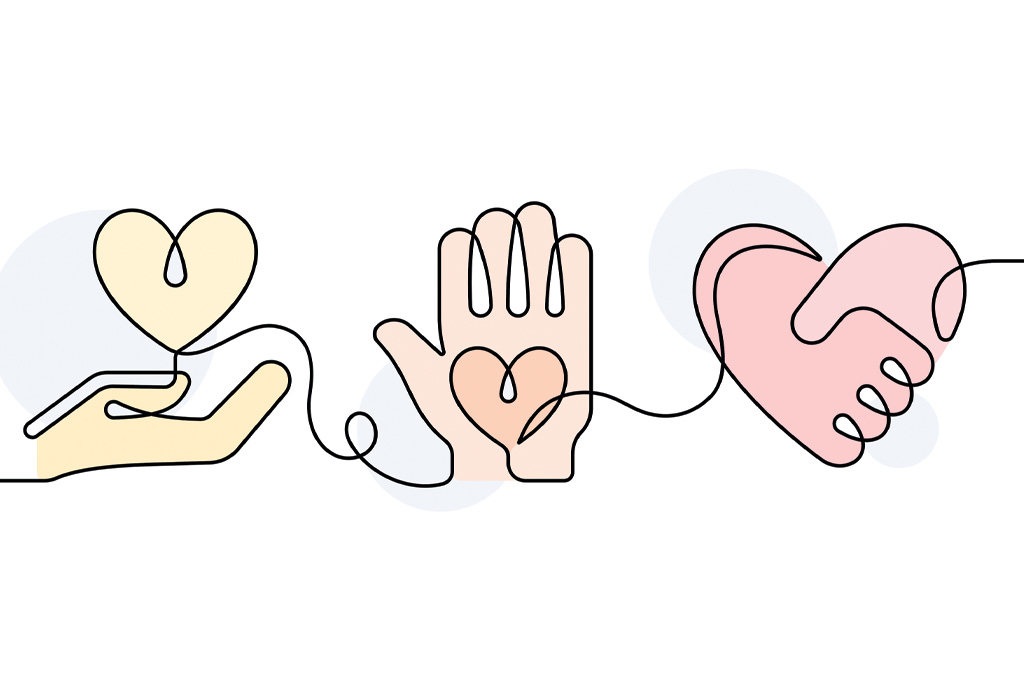 A graphic of two hearts and a hand